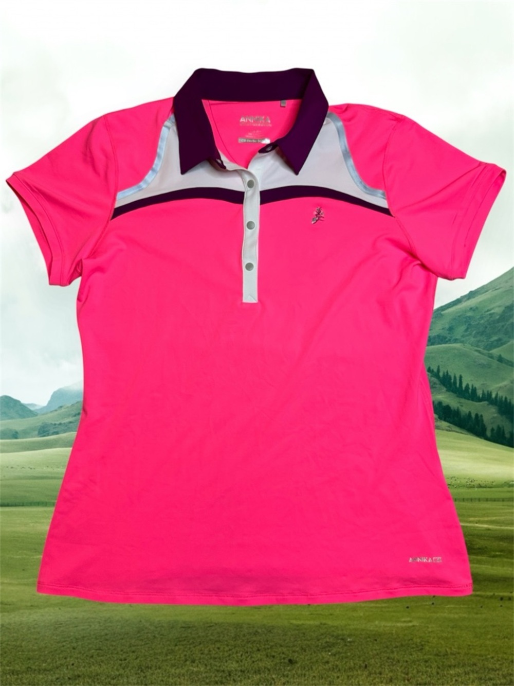 Annika Women’s Neon Pink Short-Sleeve Golf Tennis Polo sz M SPF 50 DryTec